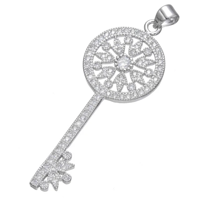 

Hot Trendy Jewelry Shining Zircon Flower Key Charms For Jewelry Making Diy Copper Micro Pave Charms Pendants Bijoux Berloques