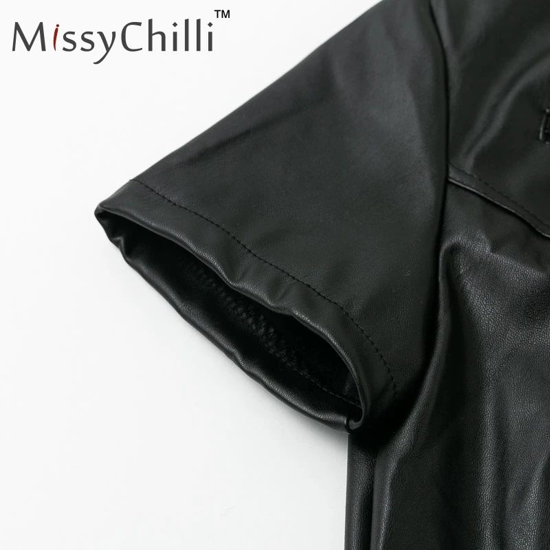 MissyChilli эластичный Летний комбинезон из искусственной кожи на молнии Женский черный сексуальный комбинезон женский Клубные вечерние комбинезоны для коротких комбинезонов