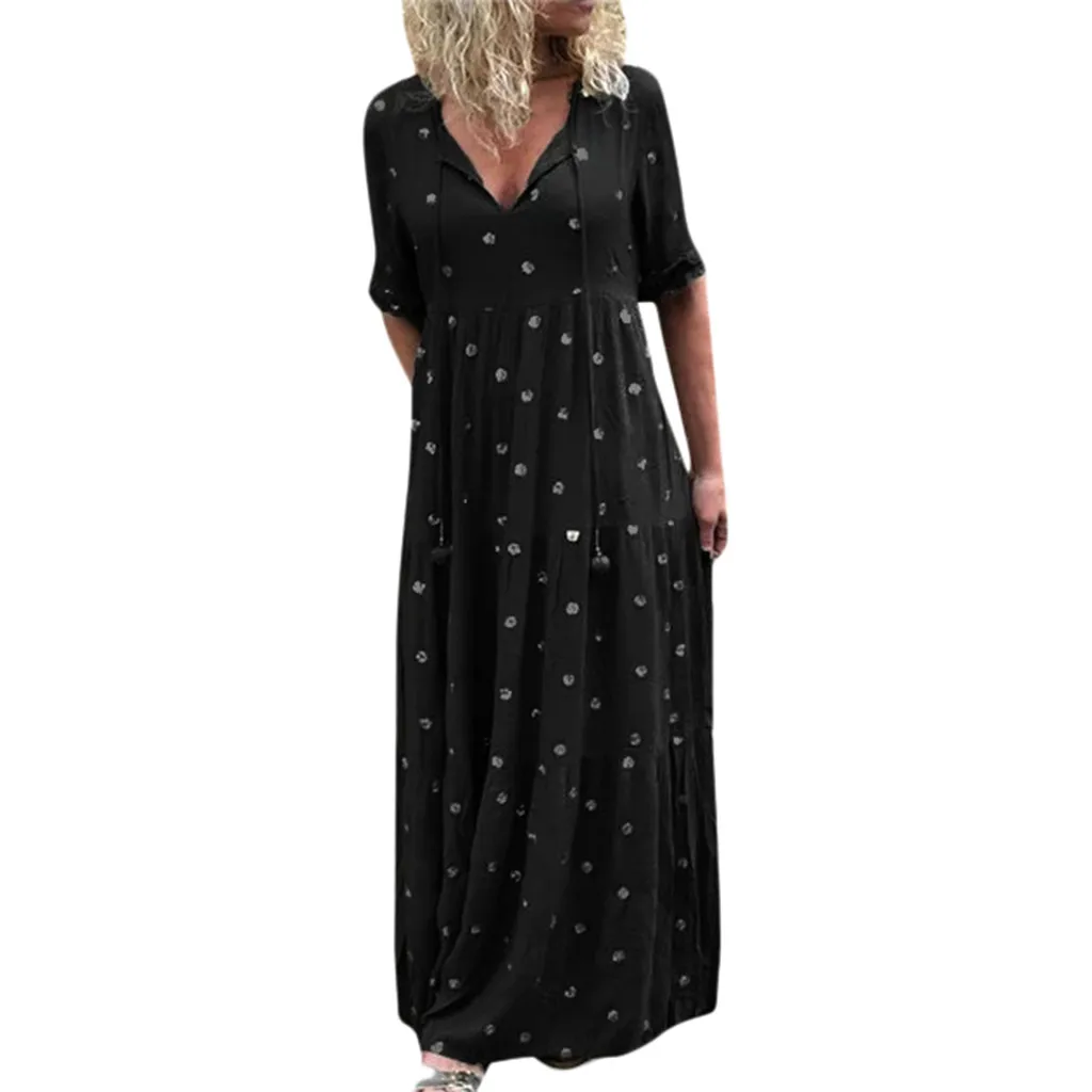 Vestidos, женское летнее платье, модное платье в горошек, с принтом, с открытыми плечами, кружевное, с рюшами, с бантом, длинное платье,, robe femme