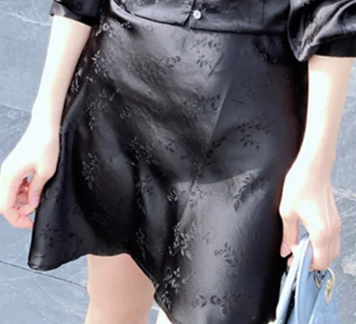 B Skirt Шелковая Летняя женская рубашка, блуза с длинным рукавом, топы с v-образным вырезом+ мини-юбка, женские юбки, комплект из двух предметов - Color: B Skirt