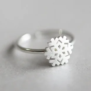 

925 Sterling Silver Snowflake Rings for Women New Design Lovely Girls Christmas Gift Statement Jewelry Adjustable Size Ring