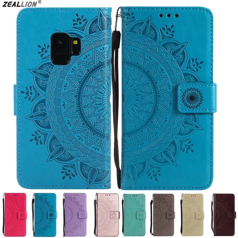 Чехол книжка zeallion для самсунга S3 S4 S5 mini S6 S7 Edge S8 S9 Plus из тисненой кожи с цветком и