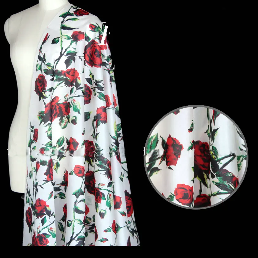 

rose Digital Printed heavy Silk Organza satin fabric