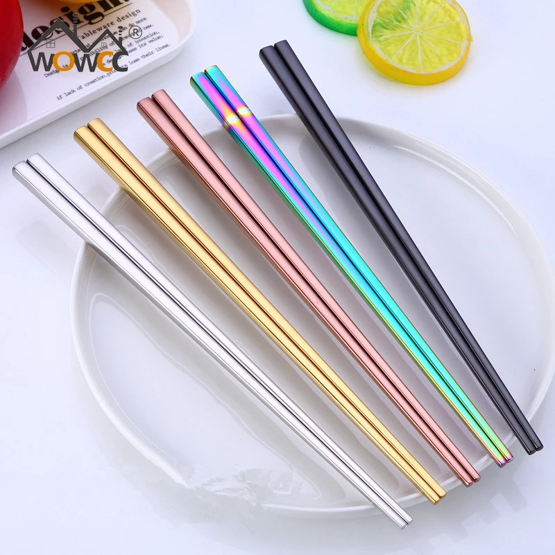

WOWCC 1Pair Rainbow Chopsticks 304 Stainless Steel Japanese Chinese Colorful hashi chop Sticks Korean Anti Scald Reusable Sticks