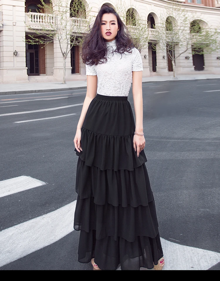 Женская шифоновая юбка макси длинная многослойная с оборками размеры до 5XL 6XL