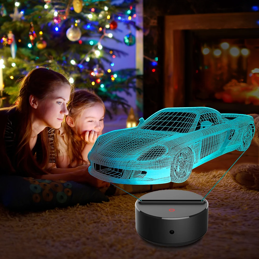 Новый спортивный автомобиль 3D светодиодный ночник 7 цветов USB голограмма