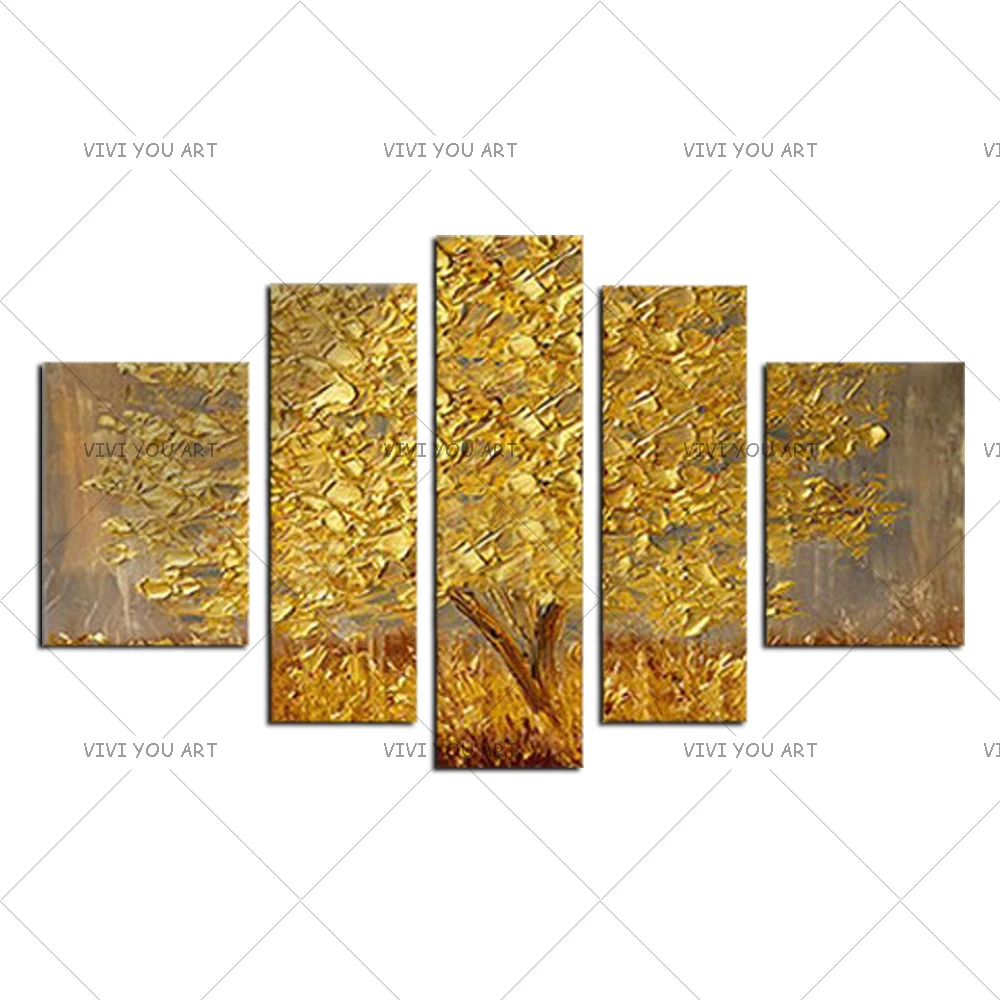 

Best Golden Abstract Fortune Lucky Trees Handmade Landscape Oil Paintings On Canvas Wall Art Pictures For Living Room Home Decor