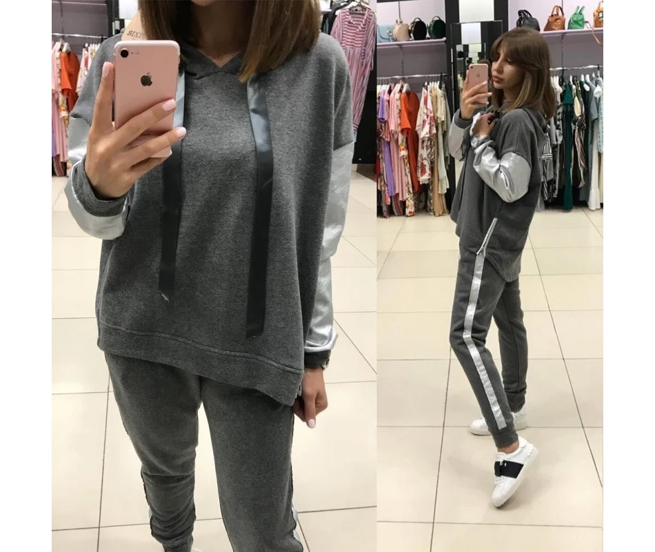 Комплект из двух предметов, топ и штаны, толстовки с длинным рукавом, повседневный костюм, спортивный костюм для женщин, спортивные костюмы, весна, Женский комплект 2 шт
