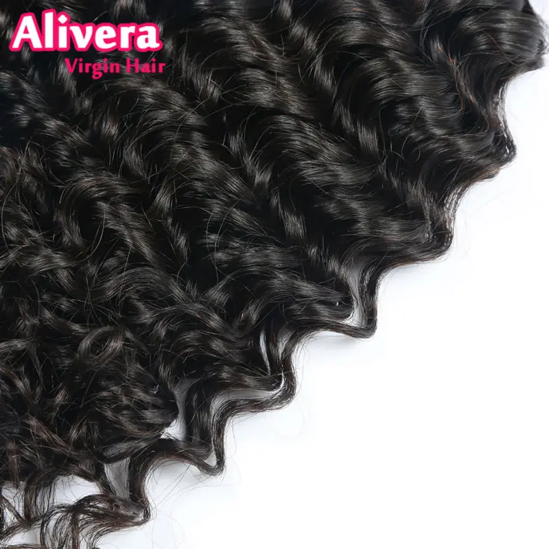 7А Неопрессованном бразильский глубокая волна с закрытием волос связки кружевом