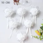 YO CHO декоративный браслет на запястье с цветами из пены, розовая шелковая лента, корсаж для невесты, украшение на запястье, браслет для подружки невесты, зажим для штор, букет