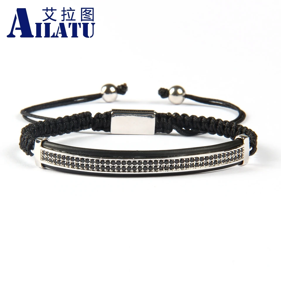 Ailatu модные ювелирные изделия Micro Pave латунь черный Cz Двойной длинной трубки протектор для часов плетеный браслет