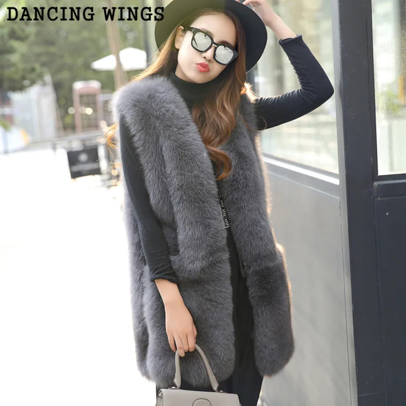 

Winter Fashion Women Fur Coats Thick Warm Genuine Real Fox Fur Vest Waistcoat Sleeveless Long Jacket