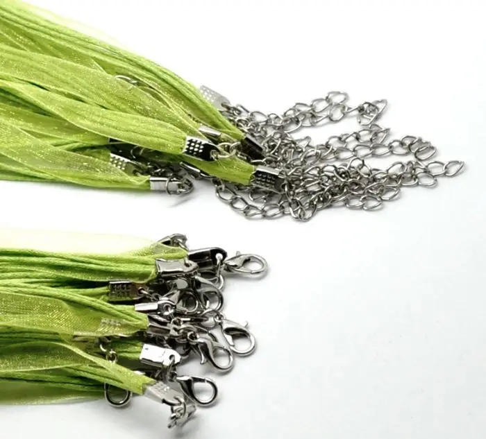 Розница DoreenBeads 20 шт. застежка-карабин зеленая лента из органзы Waxen шнур