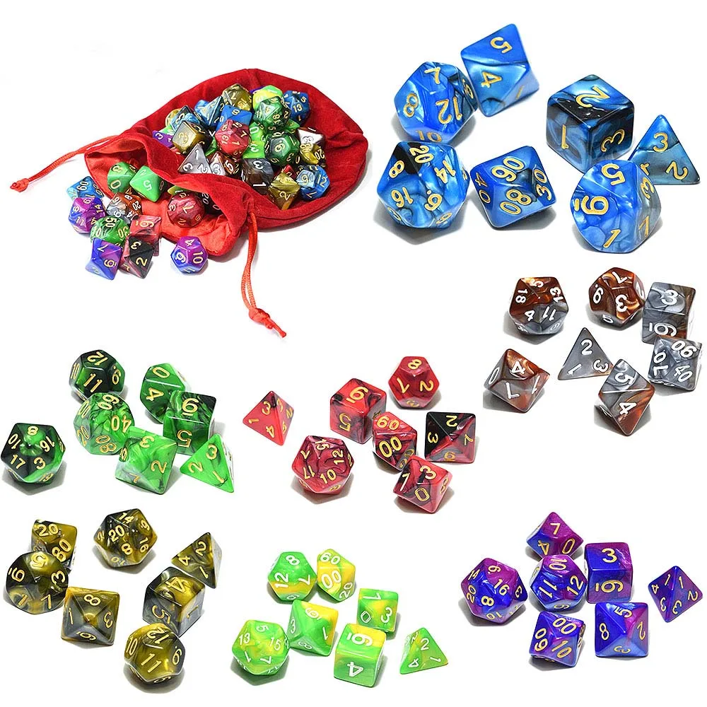 49 шт многогранные кости игральные DND двойной цветные с мешком для Подземелья и