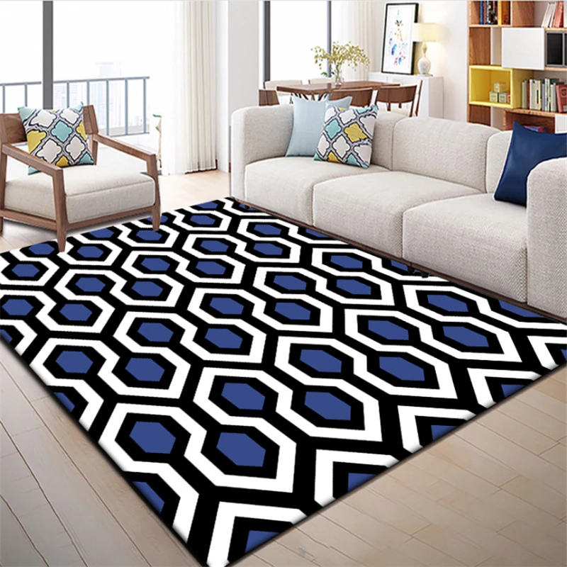 Ковры для гостиной в скандинавском стиле Современные Геометрические синие белые