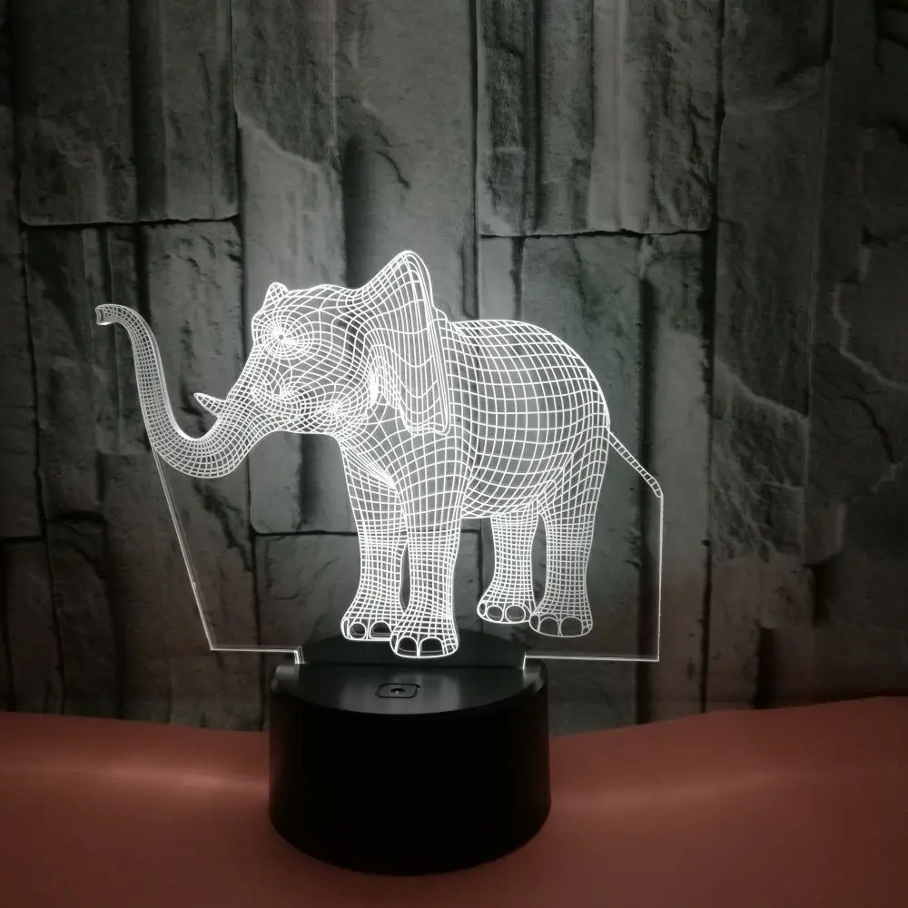 3d иллюзия в виде слона 7 цветов сенсорный выключатель светодиодный ночник USB