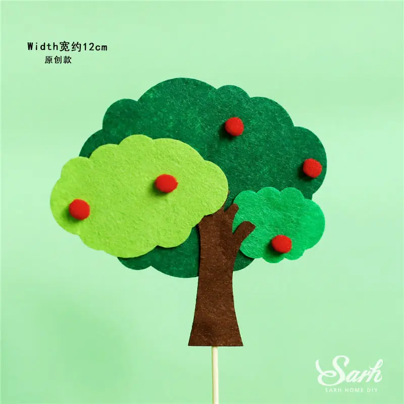 2pc apple trees Сосна фетр фруктовые деревья торт Топпер С Днем Рождения лиса куклы Динозавров Украшения для детей Детские вечерние принадлежности милые подарки - Цвет: 2pc apple trees