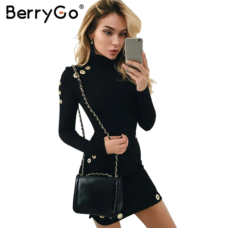 BerryGo сексуальное открытое хлопковое облегающее платье женское черное с длинным