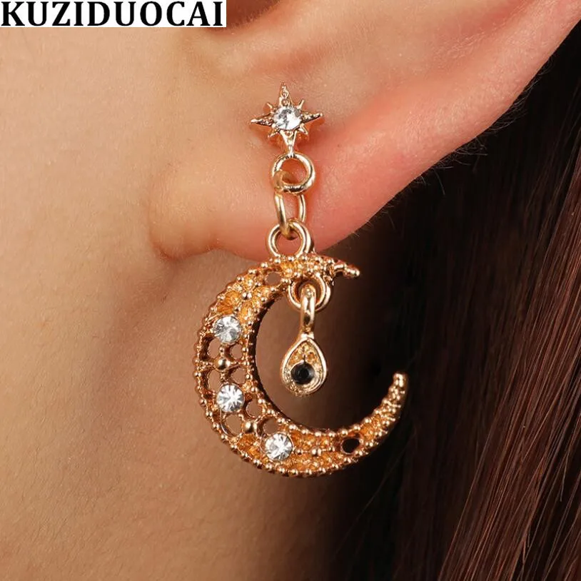 Kuziduocai новые модные ювелирные изделия Звезда Луна капли Стразы полумесяц