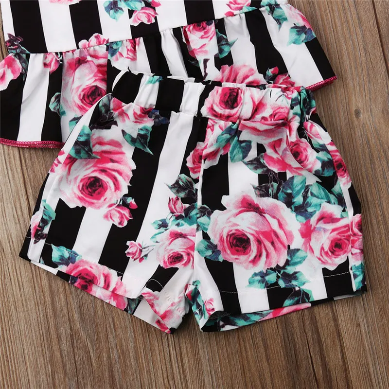 Детская одежда для маленьких девочек комплекты в полоску с цветочным рисунком
