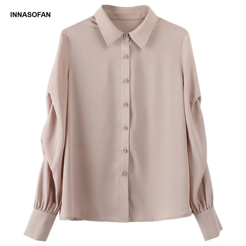 INNASOFAN OL women's chiffon shirt Spring-summer blouse Euro-American fashionable with long sleeves and turn-down collar | Женская