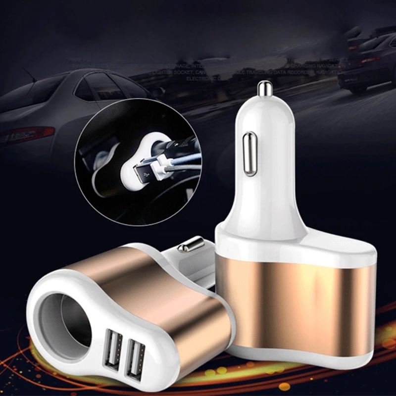 Универсальное автомобильное зарядное устройство с двумя USB-портами и гнездом