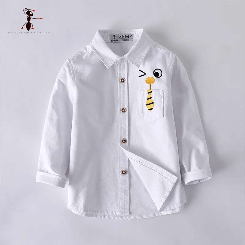 Kung Fu Ant Brand High Quality Children Boys Shirts European and American Style Solid 100% Cotton For 2-8year Kids Shirt |