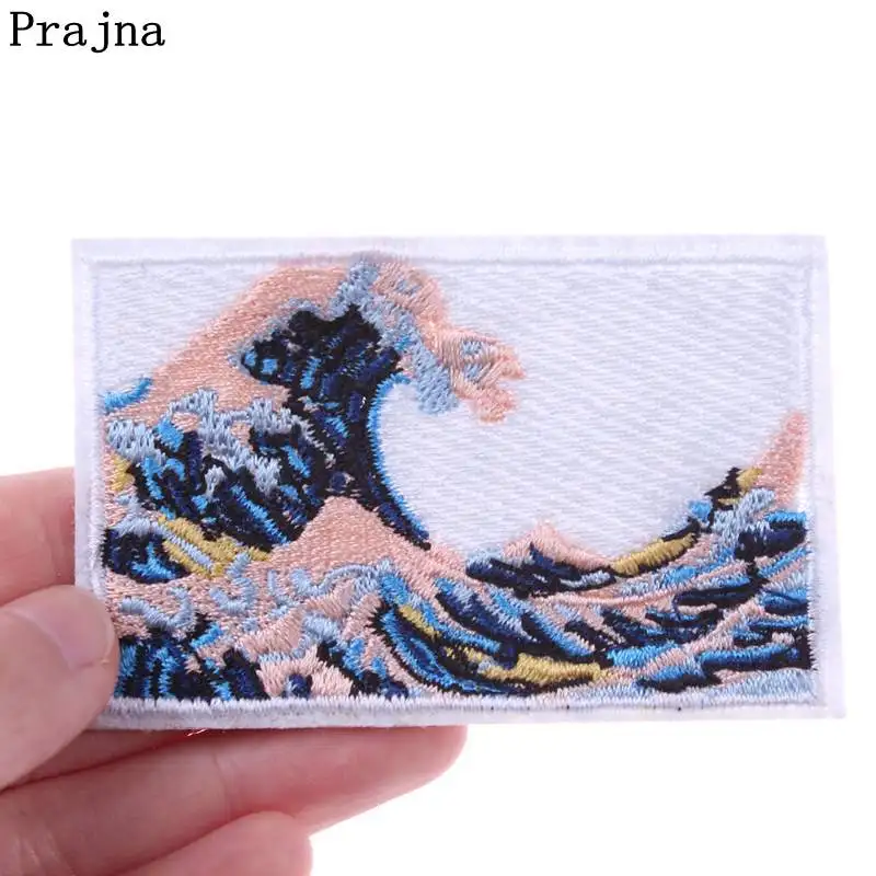 Prajna The Great Wave Off Kanagawa аппликация нашивки значки Вышивка Железо на заплатах для