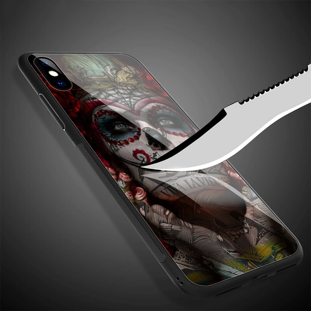 Lavaza мексиканский череп Девушка закаленное стекло ТПУ чехол для iPhone XS Max XR X 8 7 6 6S Plus