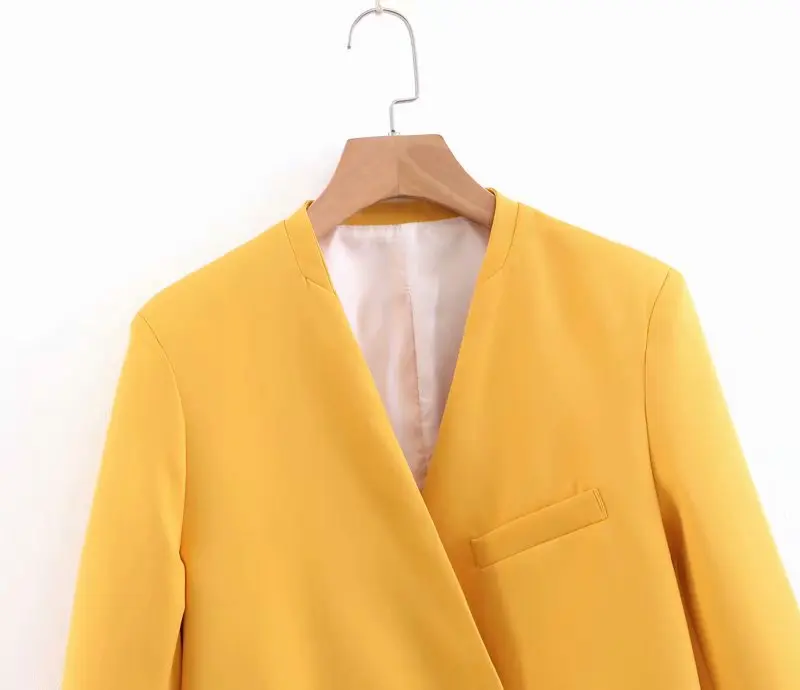 Женский двубортный пиджак однотонный с v-образным вырезом для работы | Женская