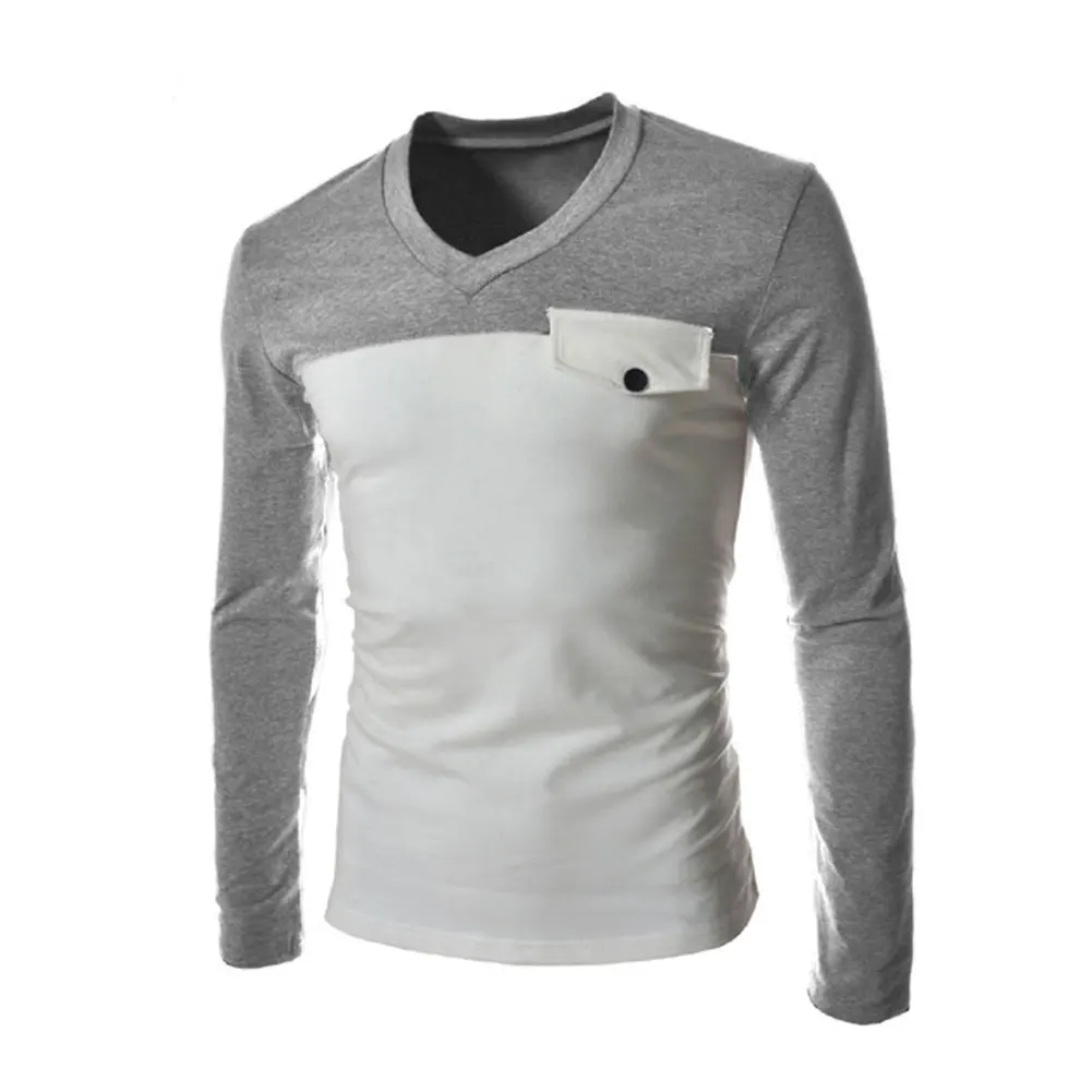 Мужская футболка с длинным рукавом и V образным вырезом|tees men|fashion teeslong sleeve t-shirt |