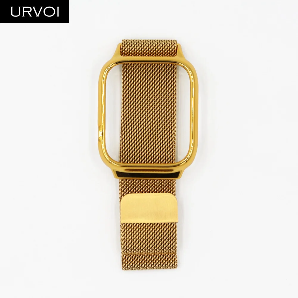 Gold URVOI Миланская петля для Apple Watch band Series 4 ремешок для iwatch Магнитная Пряжка из нержавеющей стали с защитой корпуса ПК - Цвет ремешка: Gold
