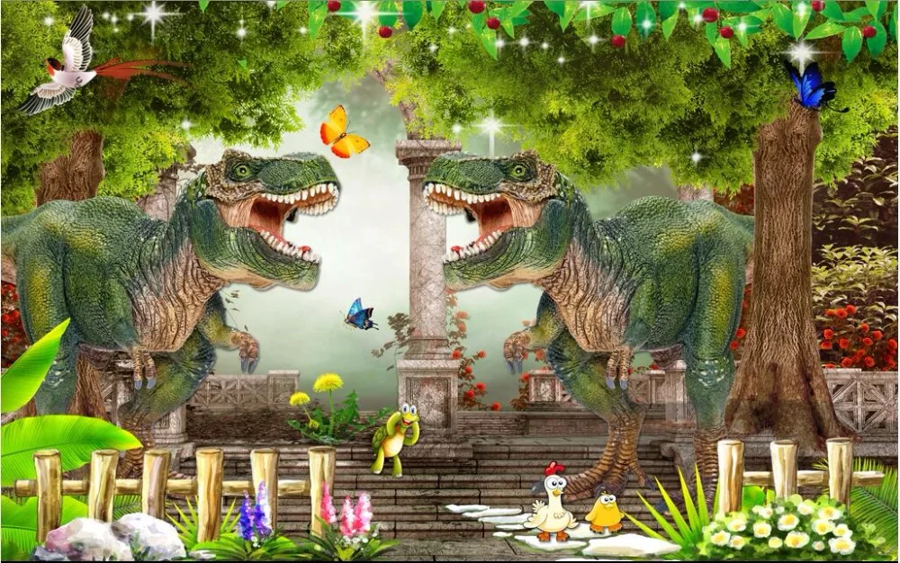 Настенные 3d фотообои WDBH на заказ динозавр природа Лес дерево пейзаж домашний