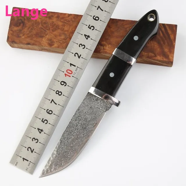 Нож Lange из дамасской стали с ручкой рога портативный Клинок для кемпинга охоты