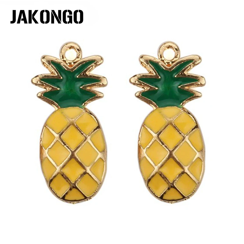 JAKONGO Golden Plated Enamel Pineapple Charms Pendants for Jewelry Making Necklace DIY Handmade Craft 24x12mm | Украшения и