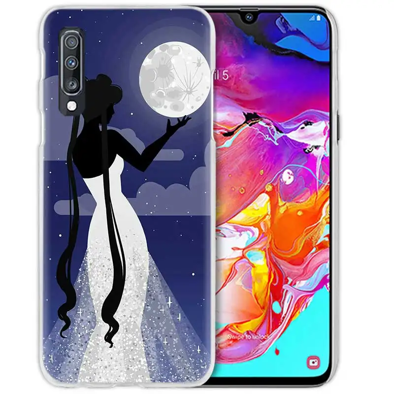 Чехол с принтом "Сейлор Мун" для samsung Galaxy A50 A70 A20e A40 A30 A20 A10 A8 A6 плюс A9 A7 жесткий прозрачный чехол для телефона чехол с рисунком из аниме для девочек