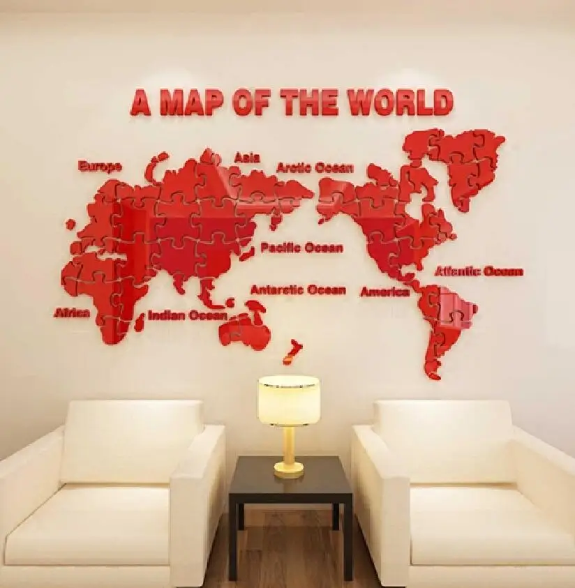 Новая трехмерная акриловая Наклейка на стену с изображением карты мира декор для