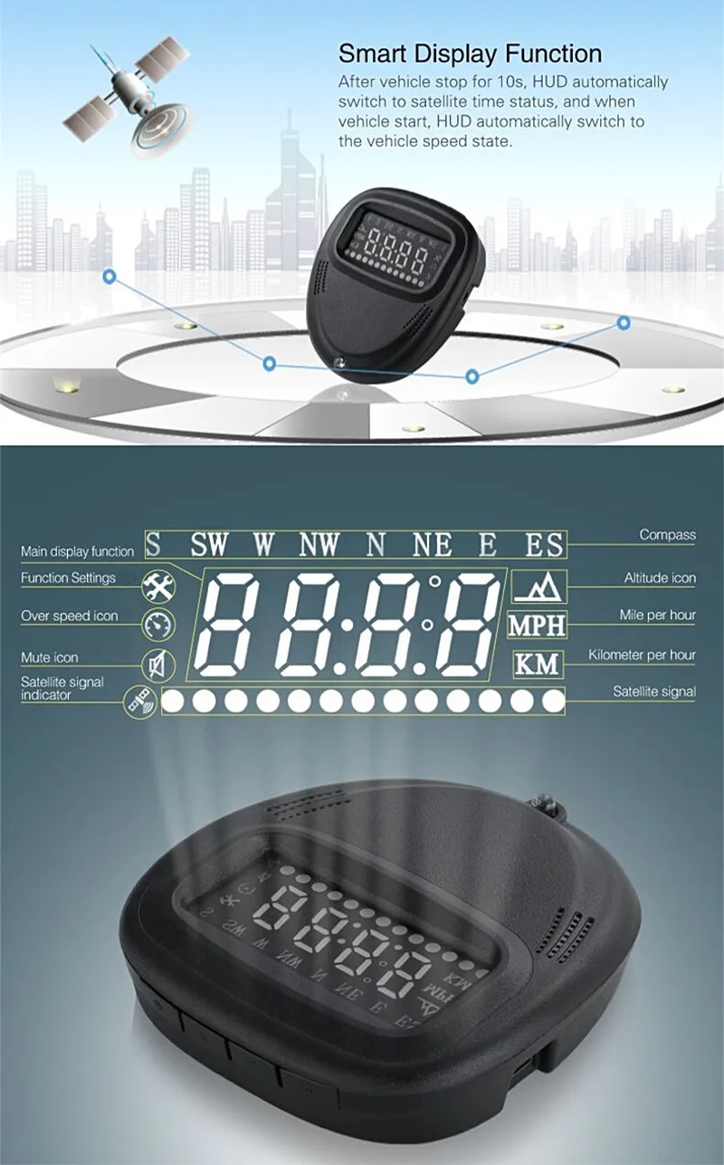 A1 HUD авто лобовое стекло автомобиля Дисплей HUD Проектор машина OBD ускорение Предупреждение сигнализации спидометров головой вверх Дисплей для всех автомобилей