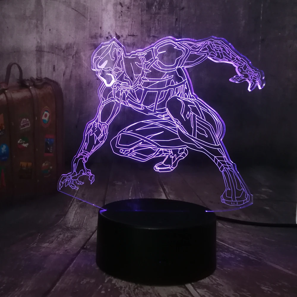 Marvel Черная пантера Мстители Прохладный 3D светодиодный ночной Светильник ребенок Настольная лампа 7 цветов для маленьких мальчиков, детская игрушка, рождественские украшения для дома подарок на день рождения