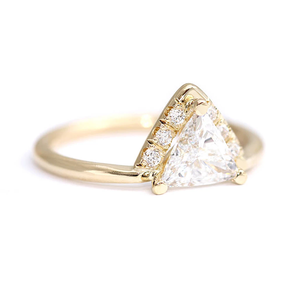 Ограненное и круглое свадебное колечко Moissanite 0.5ctw lab Diamond Solitaire 14K желтое золото для