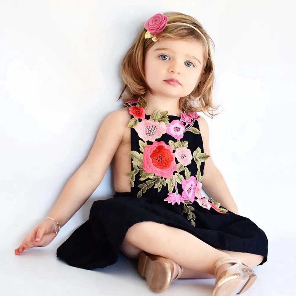 Детские платья для девочек сарафан с открытой спиной и цветами одежда