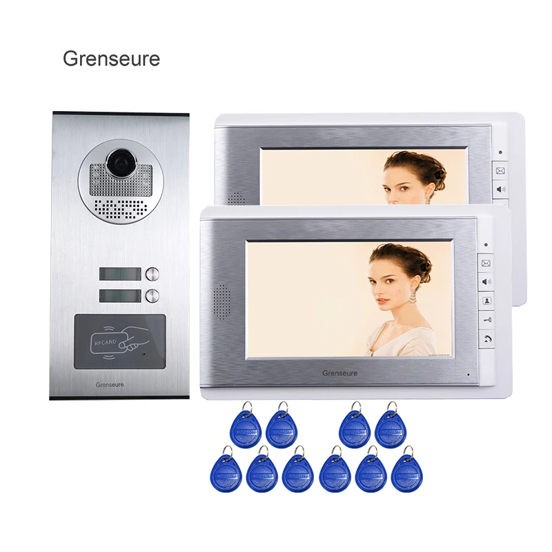 Apartment 7" Color LCD Video Intercom Door Phone System 2 Monitors + RFID Access Outdoor Camera for Family House FREE SHIPPING |