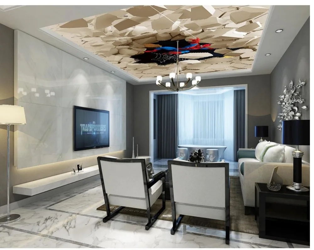 Настенные обои фотообои каменные потолочные Френки 3d современные для гостиной