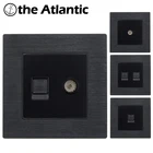 Розетка стеновая RJ45 с ТВ-разъемом, настенная гнездо для передачи данных и подключения к компьютеру, алюминиевая, металлическая, Черная