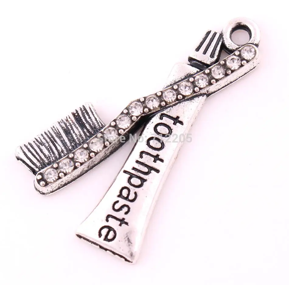 10 шт. цинковая зубная щетка со сверкающими кристаллами и подвеска из зубной пасты