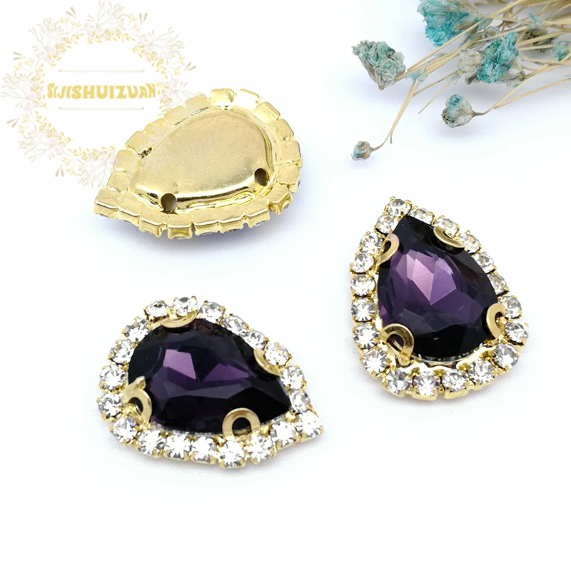 Темно фиолетовый DR дрель боковая цепь кристалла стекло шитье Стразы с когтями DIY