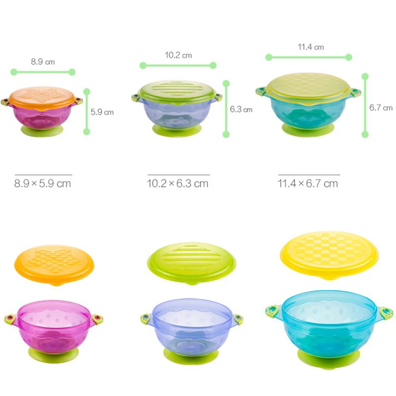 3 шт./компл. набор тренировочных детских мисок противоскользящая миска с крышкой
