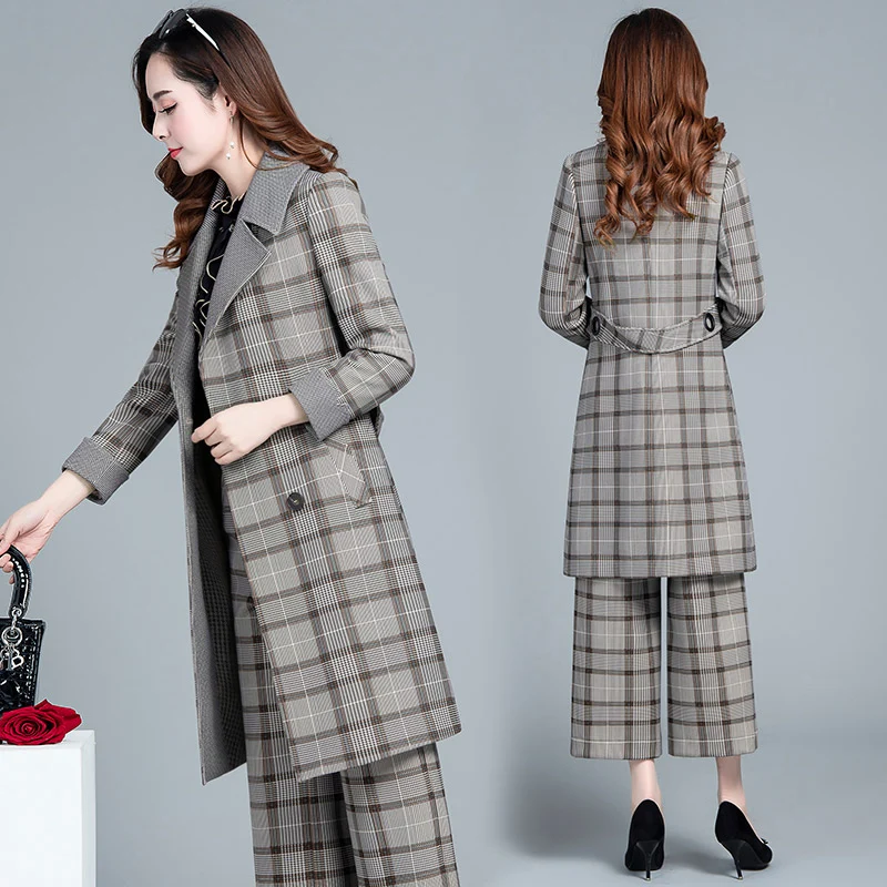 Two Piece Set Women Clothes 2020 Business Suits Formal Office Work Elegant Gray Womens Long Sleeve Coat Blazer LW086 | Женская одежда