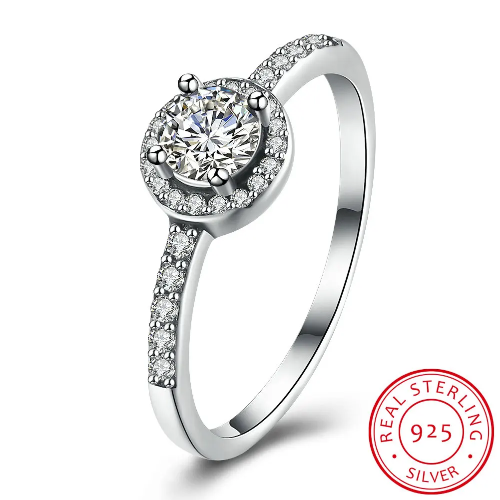 

Trendy Original 925 Sterling Silver Ring Luxury Round Engagement Ring Cz Setting Fine Wedding Jewelry For Women Gift