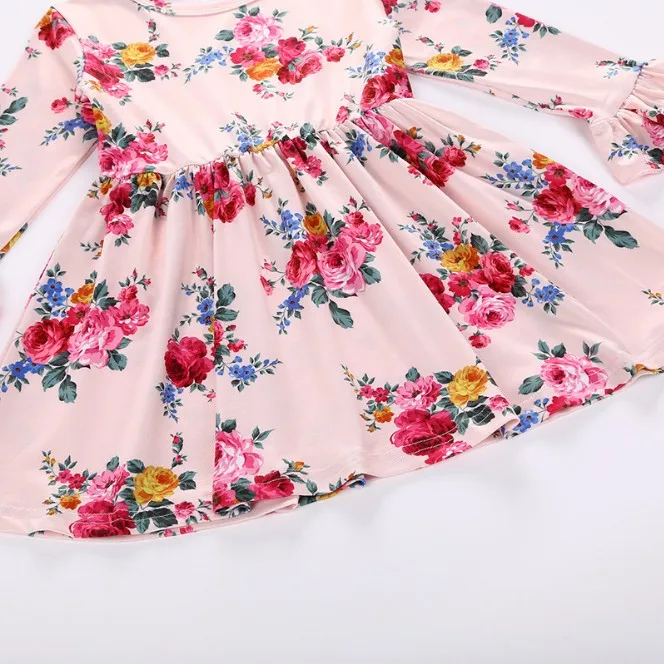 2018 Spring &amp Fall Girls Long Sleeved Floral Princess Dress Bayb Kids Lovely One-Piece Children's Wear Europe and America A483 |